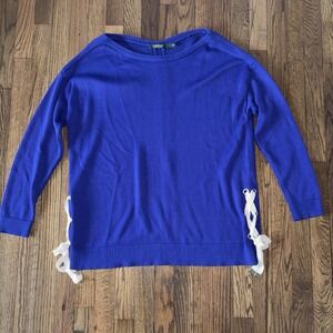 Lauren Ralph Lauren Sweater Womens L Side Lace Up Knit Pullover Cotton Viscose